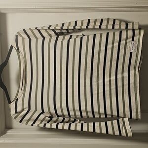 Talbots Navy & Olive Striped Long Sleeve Top